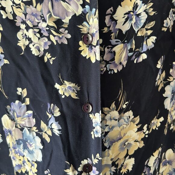 Avenue Maxi Shirt Dress Womens Plus Size 22/24 Black Ditsy Floral Button Up - Picture 4 of 7